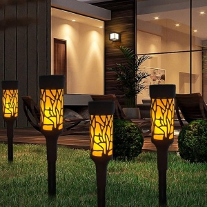 Set 2 Lămpi Solare LED pentru Grădină, Decorative, Plastic, Negru și Galben - Img 2