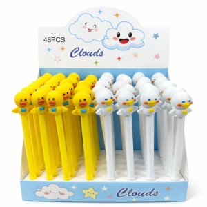 Set 48 pixuri cu gel și figurină rățușcă decorativă, model simpatic pentru copii, alb si galben - Img 2