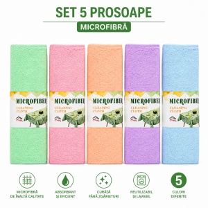Set 5 prosoape bucătărie microfibră 40x40 cm – lavete pufoase, super absorbante