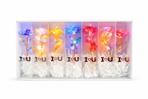 Set 7 flori artificiale cu LED si baterii incluse, ambalaj cadou I Love U, 26 x 7 cm