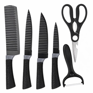 Set cutite bucatarie 6 piese cu foarfeca si curatator, 28x9 cm