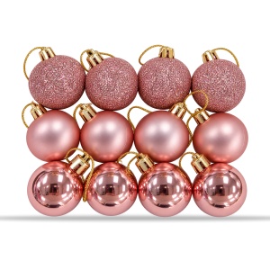 Set de 12 globulete de Craciun, rose-gold, din plastic, modele asortate in set, 3 cm - Img 2