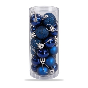 Set de 24 globuri de brad, albastru inchis, din plastic, modele diverse, 20 × 7,5 cm - Img 3