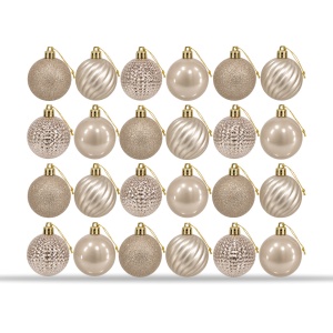 Set de 24 globuri pentru brad, Champagne, din plastic, modele diverse in set - Img 5