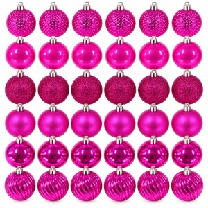 Set de 36 globulete de Crăciun, roz fucsia, modele combinate in set, din plastic, 30x15 cm - Img 5
