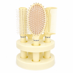 Set de 4 Perii de Păr și Oglindă cu Suport, Crem – Kit Complet pentru Coafare și Îngrijire