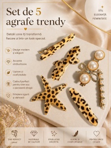 Set de 5 clame de par , Model Leopard și Perle, Accesorii Elegante - Img 2