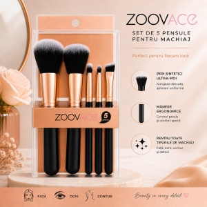 Set de 5 Pensule Machiaj , negru – Pensule Profesionale pentru Față, Ochi și Contur - Img 2