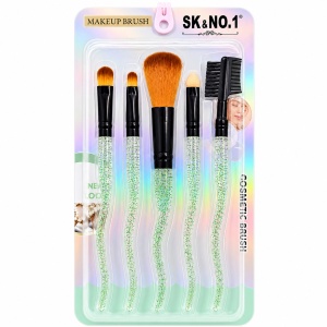 Set de 5 Pensule Profesionale pentru Machiaj – Mânere cu Sclipici Verde și Fibre Ultra-Moi