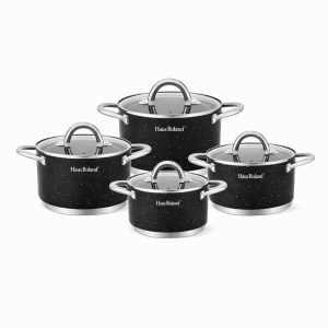 Set de vase de gătit Royalty Line, 4 piese, metal, antiaderent, culoare negru