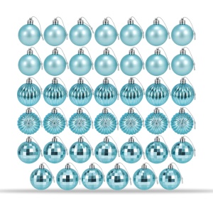 Set globulețe brad de Crăciun, 34 bucăți, plastic albastru deschis, 19 x 9,5 cm - Img 2
