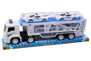 Set Jucărie Camion Platformă cu Mașini de Poliție, Plastic 35x14,5x9,5 cm