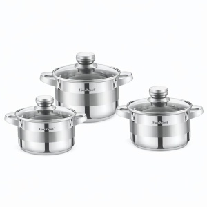 Set oale HausRoland din oțel inoxidabil cu capace din sticlă, 3 piese