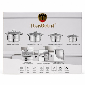 Set oale inox 8 piese HausRoland cu capac sticla, 1.9L–6.1L - Img 3