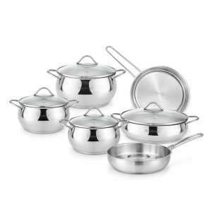 Set oale și tigăi din oțel inoxidabil cu capace din sticlă, 9 piese, compatibil inducție
