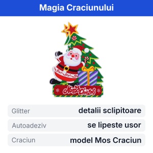 Sticker decorativ de Craciun cu Mos Craciun si brad, glitter, pentru geam si perete 45x30cm - Img 2