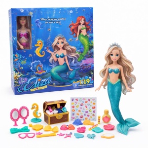 Surprise box papusa sirena cu accesorii, set surpriza 19 piese - Img 2