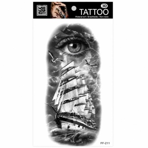 Tatuaj Temporar Semipermanent Corabie cu Ochi Mistic și Furtună – 18 cm, Rezistent la Apă