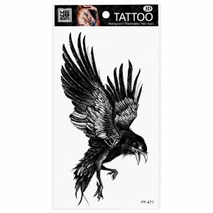 Tatuaj Temporar Semipermanent Corb Negru în Zbor – 18 cm, Rezistent la Apă