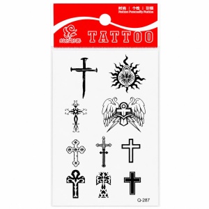 Tatuaj Temporar Semipermanent Cruci și Simboluri Religioase – Design Spiritual Alb-Negru, 10 cm