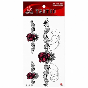 Tatuaj Temporar Semipermanent cu Trandafiri Roșii și Ornamente Decorative – 18 cm, Rezistent la Apă