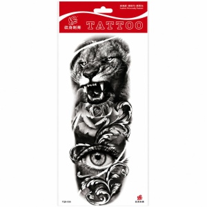 Tatuaj Temporar Semipermanent Tigru Feroce cu Trandafir și Ochi Realist – 45 cm