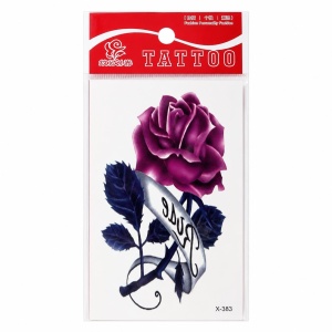 Tatuaj Temporar Semipermanent Trandafir Mov cu Inscripția „Rose” – 10 cm