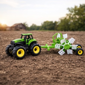 Tractor cu grebla de adunat fan, verde, utilaj agricol, Farm Car - Img 3