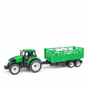 Tractor jucarie cu remorca si animale domestice, model ferma, verde 31.5cm