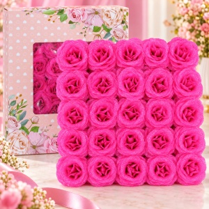 Trandafiri artificiali cu sclipici, set 30 de bucati, roz bon bon, plastic, 8cm