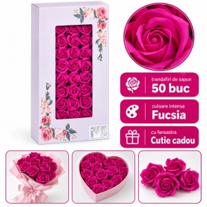 Trandafiri de săpun, set 50 de bucăți, fucsia, 5cm