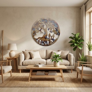 Decor perete Copacul Vieții – familie 3 membri, mamă, tată și fetiță, 60 × 60 cm