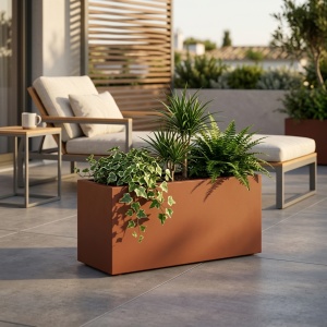 Jardiniere din metal 90 x 35 x 45 cm,Maro Ruginiu