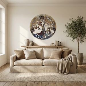 Decor perete Copacul Vieții – familie 4 membri, 2 băieți, 90 × 90 cm