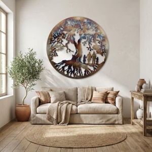 Decor perete Copacul Vieții – familie 4 membri, 2 fete, 70 × 70 cm