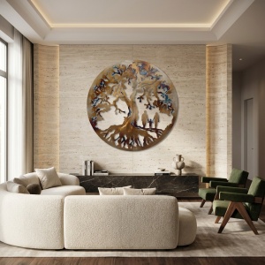 Decor perete Copacul Vieții – familie 3 membri, mamă, tată și băiat, 70 × 70 cm