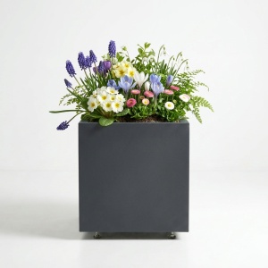Jardiniere din metal 40 x 40 x 40 cm, Gri atracit