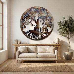 Decor perete Copacul Vieții – familie 4 membri, 2 fete, 90 × 90 cm