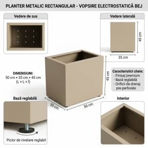 Jardiniere din metal 50 x 35 x 45 cm, Bej - Img 4