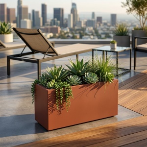 Jardiniere din metal 90 x 35 x 45 cm,Maro Ruginiu - Img 2
