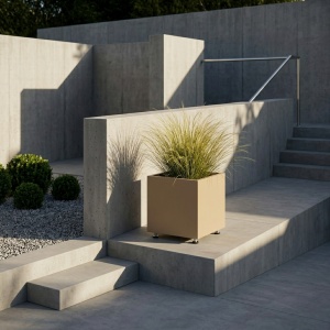 Jardiniere din metal 40 x 40 x 40 cm, Bej - Img 2