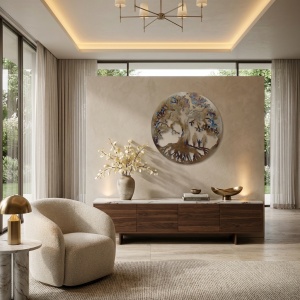 Decor perete Copacul Vieții – familie 3 membri, mamă, tată și băiat, 90 × 90 cm