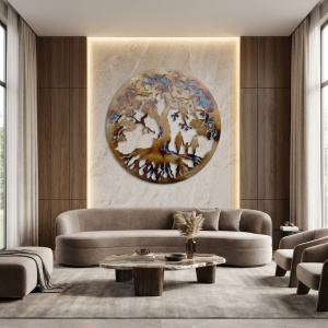 Decor perete Copacul Vieții – familie 3 membri, mamă, tată și fetiță, 90 × 90 cm