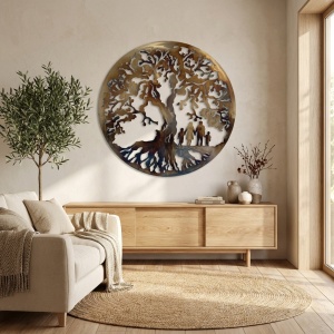 Decor perete Copacul Vieții – familie 4 membri, 2 băieți, 100 × 100 cm