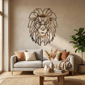 Decor perete metalic Cap de Leu – decorațiune modernă pentru interior, 60 × 48 cm