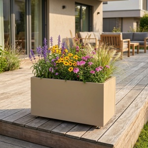 Jardiniere din metal 90 x 35 x 45 cm, Bej - Img 4