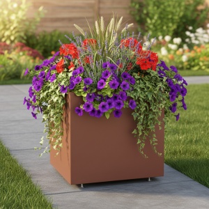 Jardiniere din metal 50 x 35 x 45 cm, Maro Ruginiu - Img 5