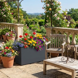 Jardiniere din metal 90 x 35 x 45 cm, Gri antracit