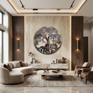 Decor perete Copacul Vieții – familie 4 membri, 2 fete, 100 × 100 cm