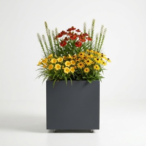 Jardiniere din metal 40 x 40 x 40 cm, Gri atracit - Img 3